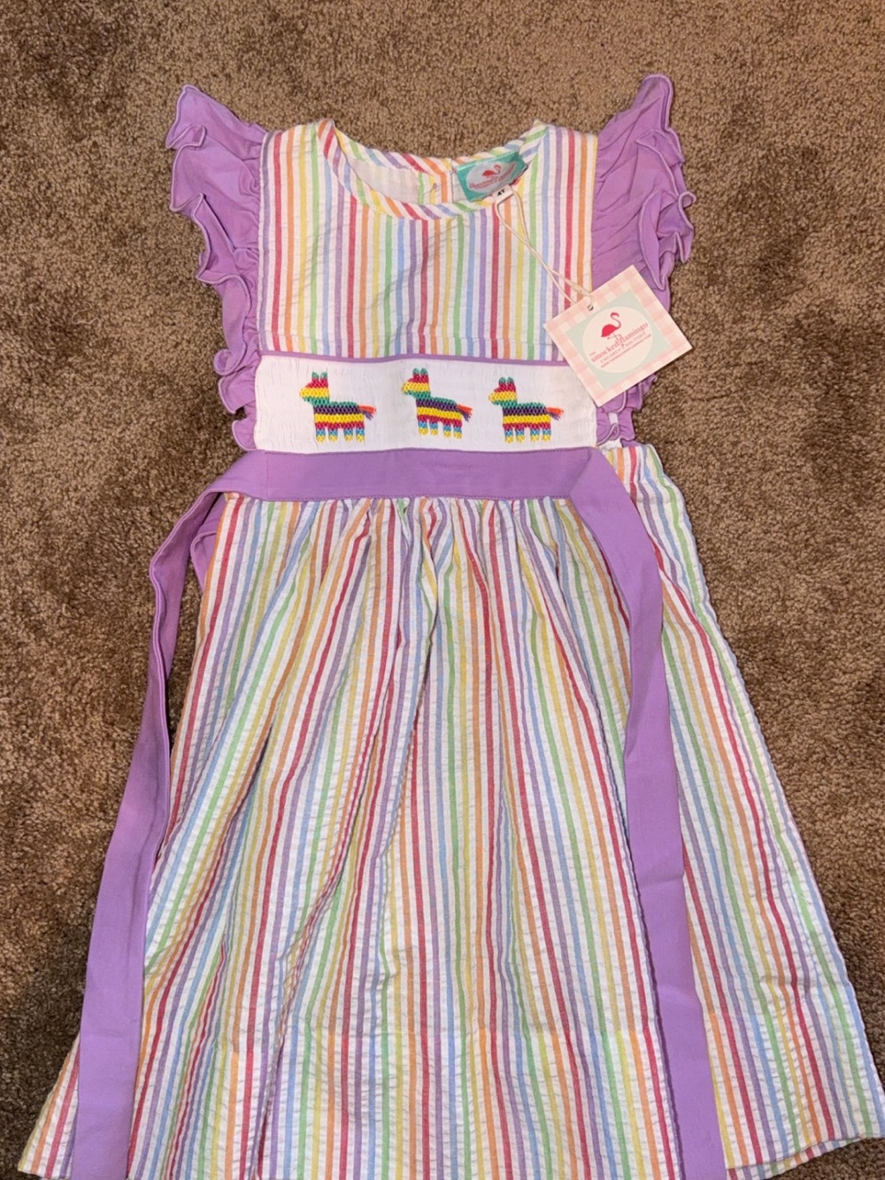 Girls Lavender Rainbow Pinata Smocked Dress by Unspecified Brand